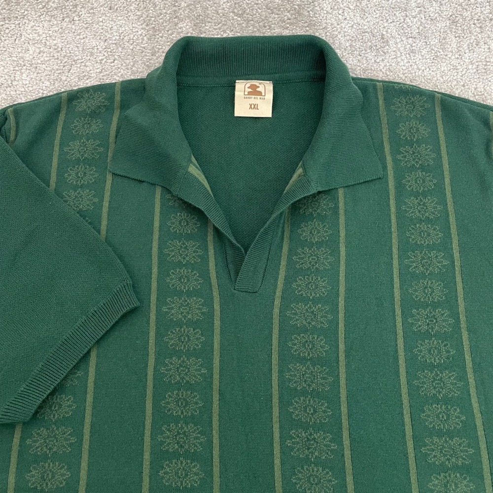 Dandy Del Mar Polo Sweater Shirt Mens XXL Knit Jacquard Floral Green